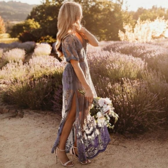 90525 Plunging Lace Maxi Dress - Picture 3 of 3